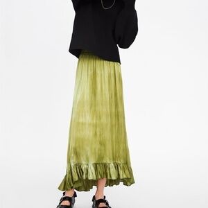 NWT ZARA RUFFLED TIE DYE GREEN SKIRT